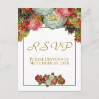 Vintage Automne Floral Gold Wedding RSVP