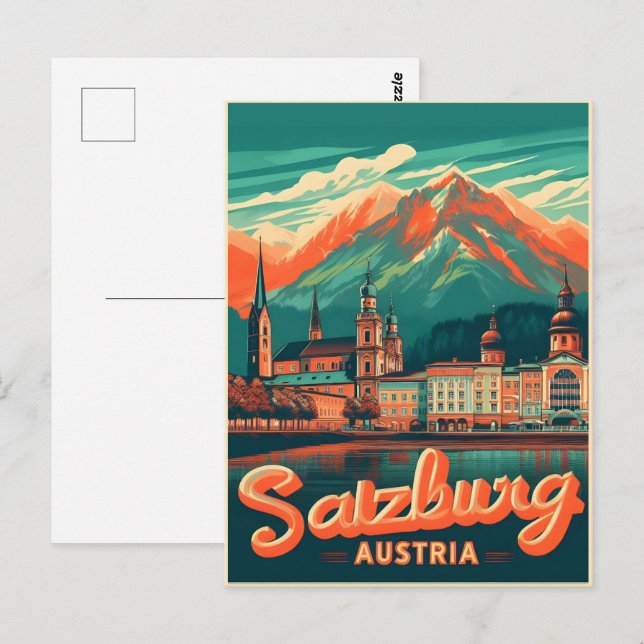 Carte Postale Vintage Autriche capitale salzbourg skyline (Devant / Derrière)