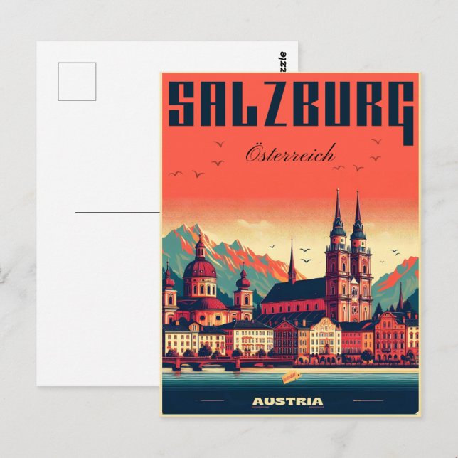 Carte Postale Vintage Autriche capitale salzbourg skyline (Devant / Derrière)