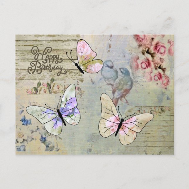 Carte Postale Vintage avec papillons (Devant)