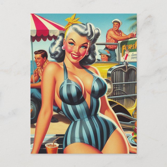 Carte Postale Vintage Beach Pin-up (Devant)