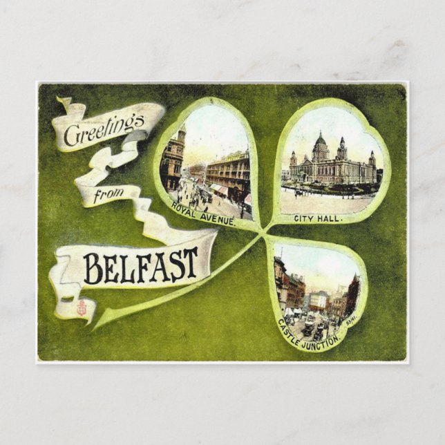 Carte postale vintage Belfast shamrock (Devant)