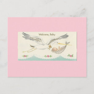 Carte Postale Vintage "Bienvenue, bébé" avec cigogne