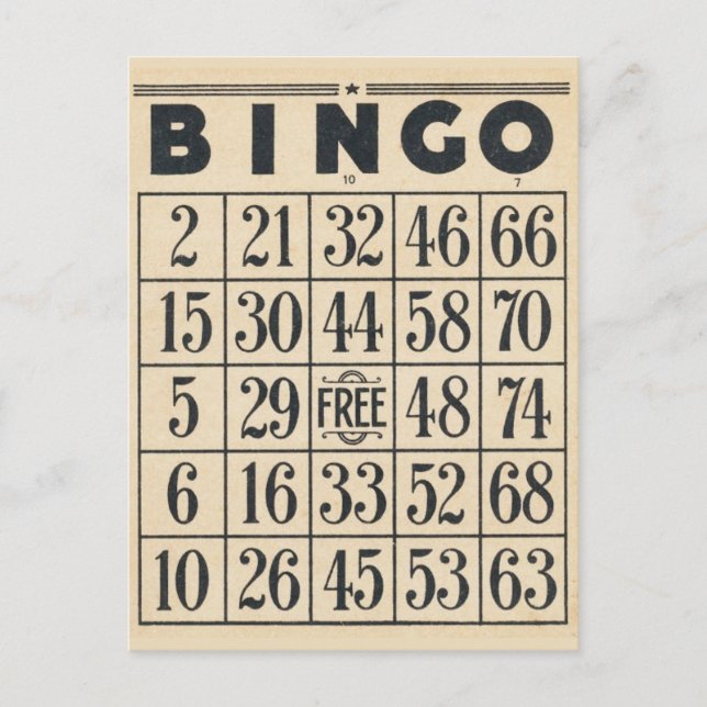 Carte postale vintage Bingo Game Card (Devant)