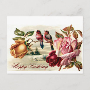 Carte postale vintage Bird Roses Anniversaire