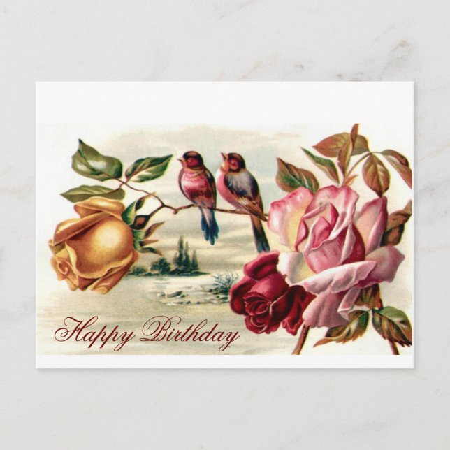 Carte postale vintage Bird Roses Anniversaire (Devant)