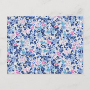 Carte Postale Vintage bleu rose mignon Rose motif floral