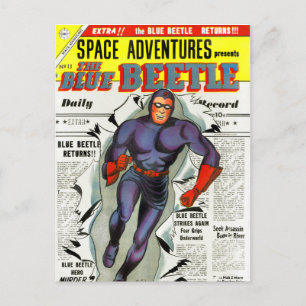 Carte Postale Vintage Blue Beetle Comic Book Superhero