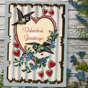 Carte postale vintage Bluebirds and Hearts Valenti