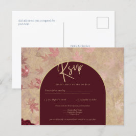 Carte Postale Vintage Botanique Rouge profond Roses Mariage Or T