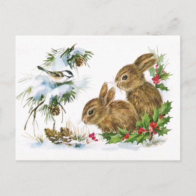 Carte Postale Vintage Bunnies de Noël (Devant)