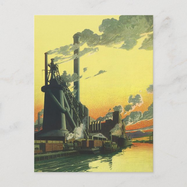 Carte Postale Vintage Business Factory, Fabrication sur un quai (Devant)