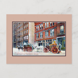 Carte Postale Vintage ca 1890s Fire Department Engines Chicago