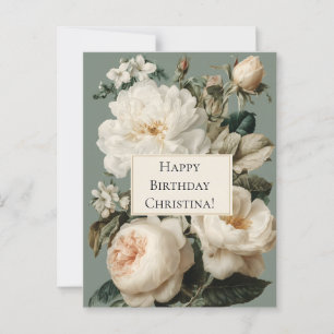 Carte Postale Vintage cadre floral avec crème et roses roses