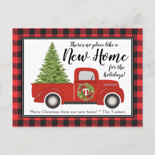 Carte Postale Vintage Camion de Noël Rouge Nouvelle adresse Démé