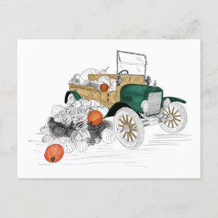 Carte Postale Vintage Car Citrouille Harvest