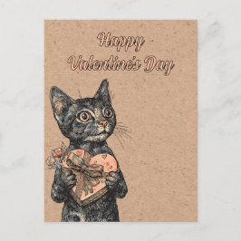 Carte Postale Vintage Cat With Heart Box Valentines Day
