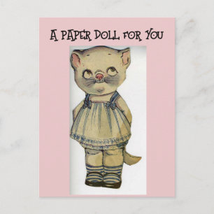 CARTE POSTALE VINTAGE CHAT ADORABLE POUPÉE EN PAPI