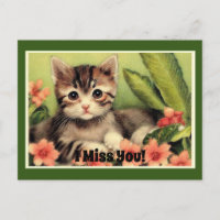 Carte postale vintage chaton dans les fleurs