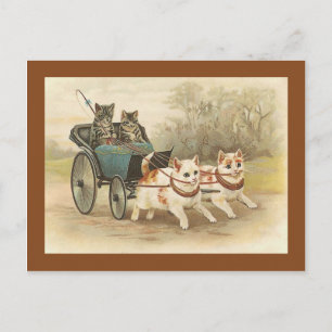 Carte postale Vintage "Chats sur un trajet en auto