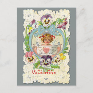 Carte postale vintage Cherub et Pansies Valentine
