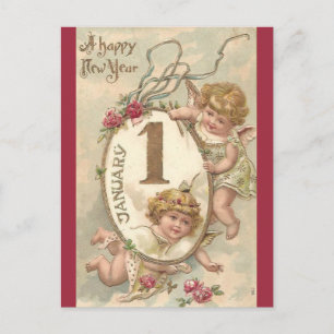 Carte Postale Vintage Chérubins Bonne Année