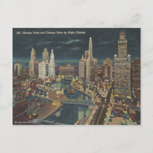 Carte Postale Vintage Chicago Night Skyline