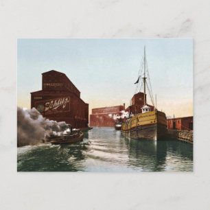 Carte Postale Vintage Chicago River Elevators 1900