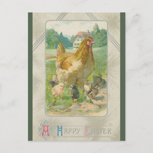 Carte Postale Vintage Chickens on a Farm Easter (Devant)