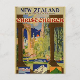 Carte Postale Vintage Christchurch New Zealand Travel