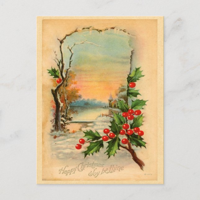 Carte postale Vintage Christmas Holly (Devant)