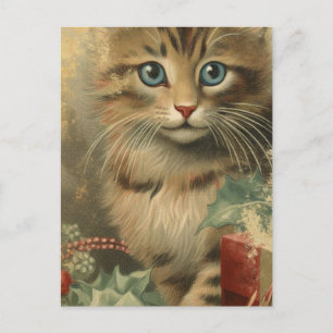 Carte Postale Vintage Christmas Kitten