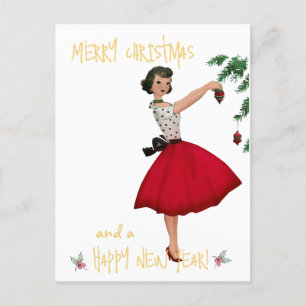 Carte Postale Vintage Christmas lady Joyeux voeux de Noël