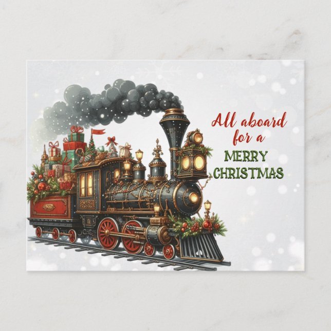Carte postale Vintage Christmas Locomotive Train (Devant)