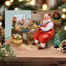 Carte postale Vintage Christmas Père Noël Workshop