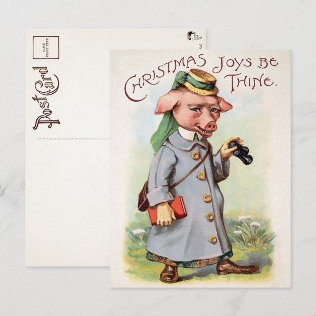 Carte postale Vintage Christmas Pig (Devant / Derrière)