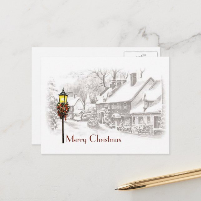 Carte postale Vintage Christmas Town (Devant/Arrière en situation)
