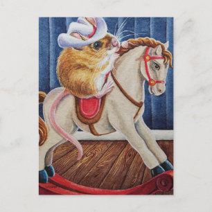 Carte Postale Vintage Christmas Toy Rocse Horse Mouse Art