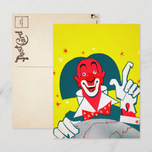 Carte postale vintage clown rouge
