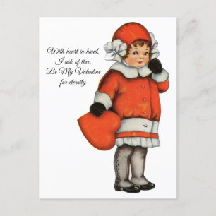 Carte Postale Vintage Coeur de petite fille à la main Valentine
