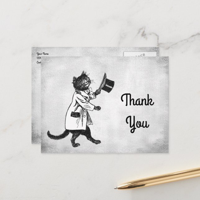 Carte postale vintage Cool Cat personnalisée Merci (Devant/Arrière en situation)