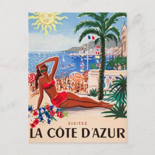 Carte Postale Vintage Côte d'Azur Beach Girl