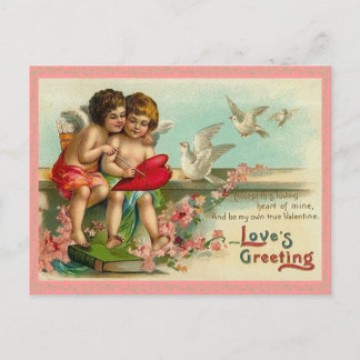 Carte postale vintage Cupidon et colombes