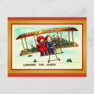 Carte Postale Vintage Cute Kids À la recherche de Père Noël Noël