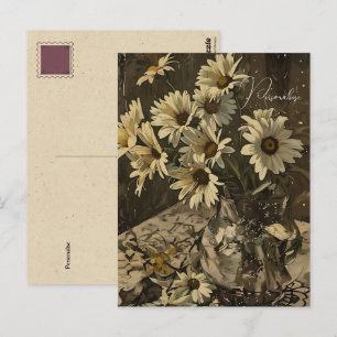 Carte Postale Vintage Daisy Fleur sauvage Motif Old Sepia Photo