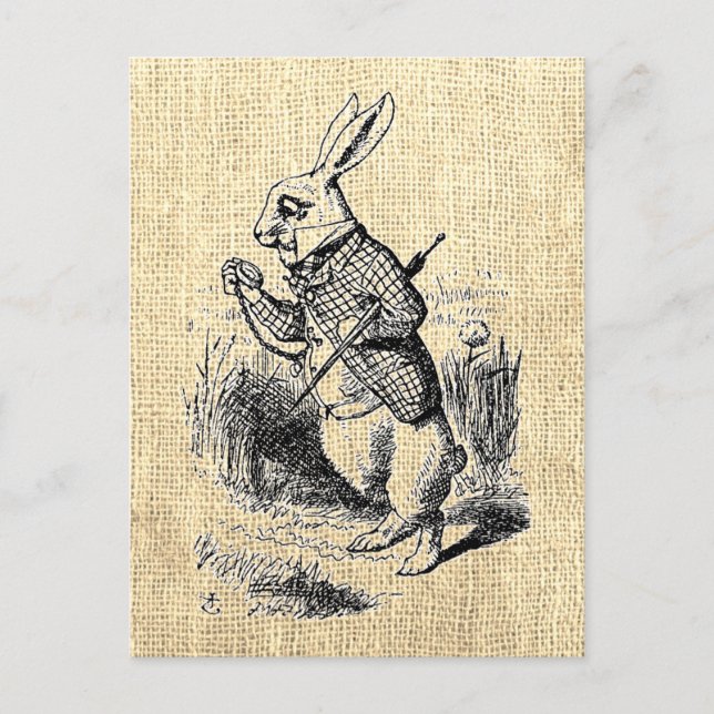 Carte postale Vintage d'Alice sur lapin blanc (Devant)