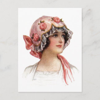 Carte Postale Vintage dame en soie Bonnet à fleurs
