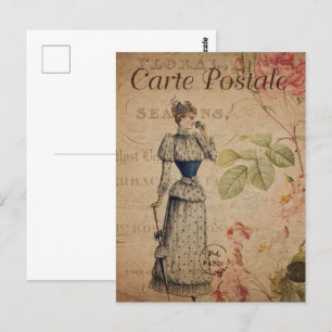 Carte Postale Vintage dame victorienne avec Parasol