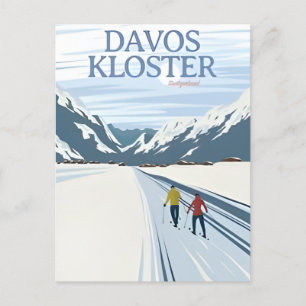 Carte Postale Vintage Davos Alpes ski hiver Suisse retro