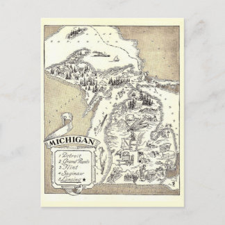 Carte postale vintage de la carte du Michigan